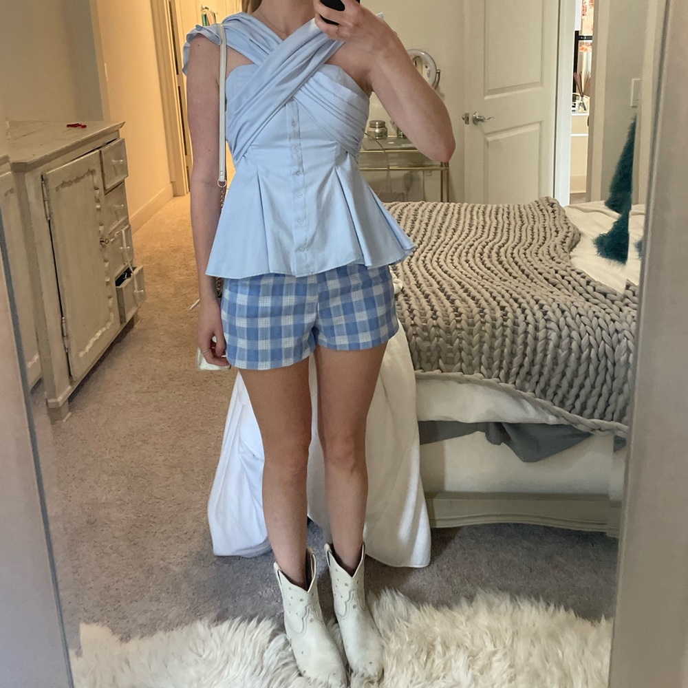 Super Down Gingham Short Set Small - image 3